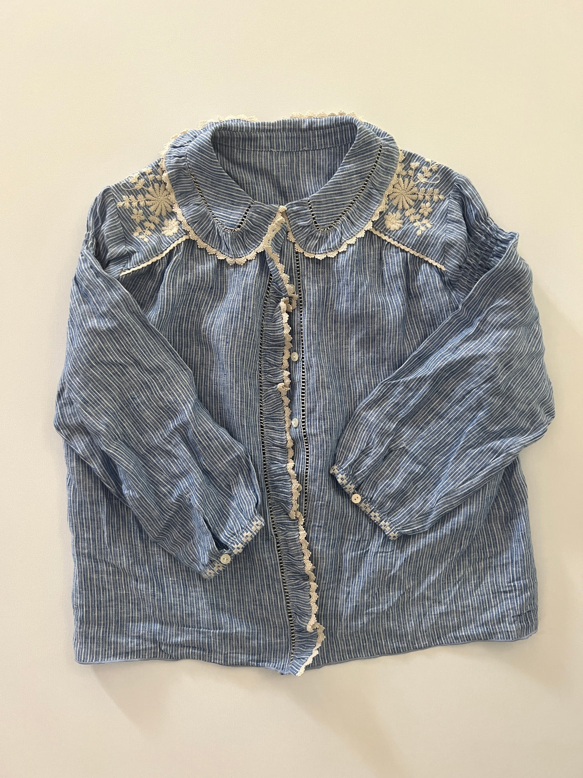 Louis Louise Embriodered Blue Striped Blouse Preloved