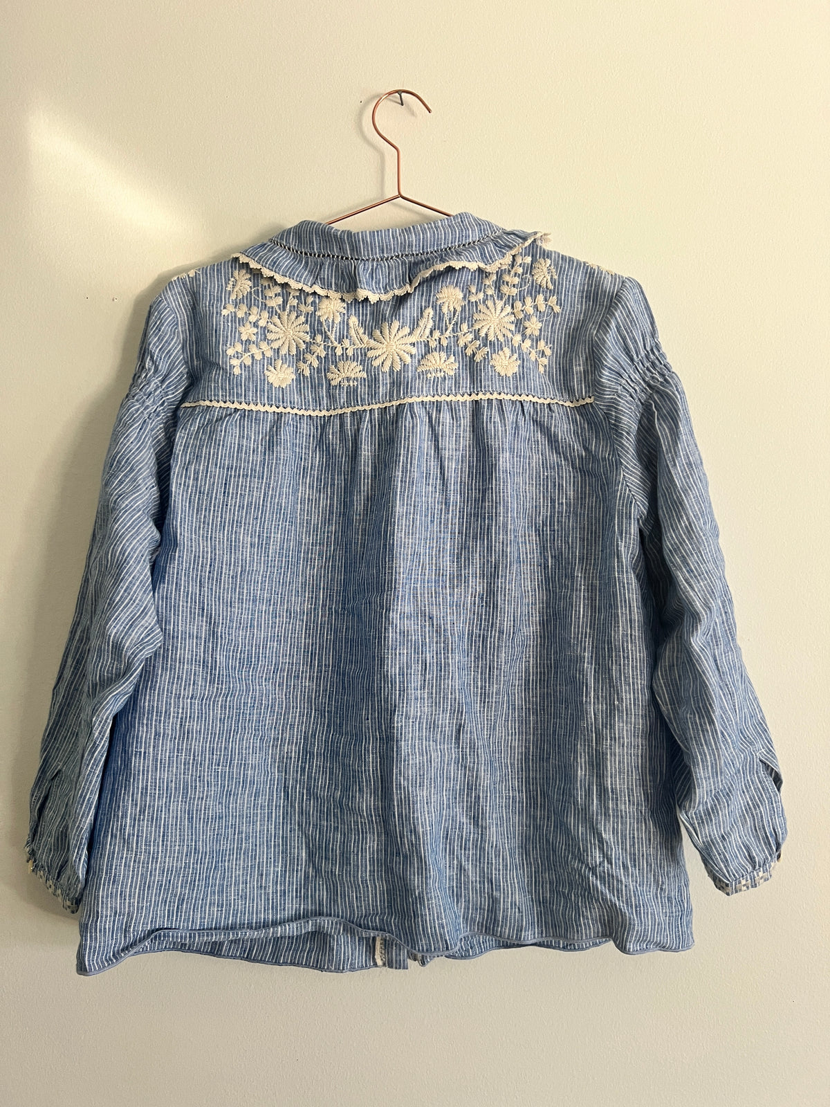 Louis Louise Embriodered Blue Striped Blouse Preloved