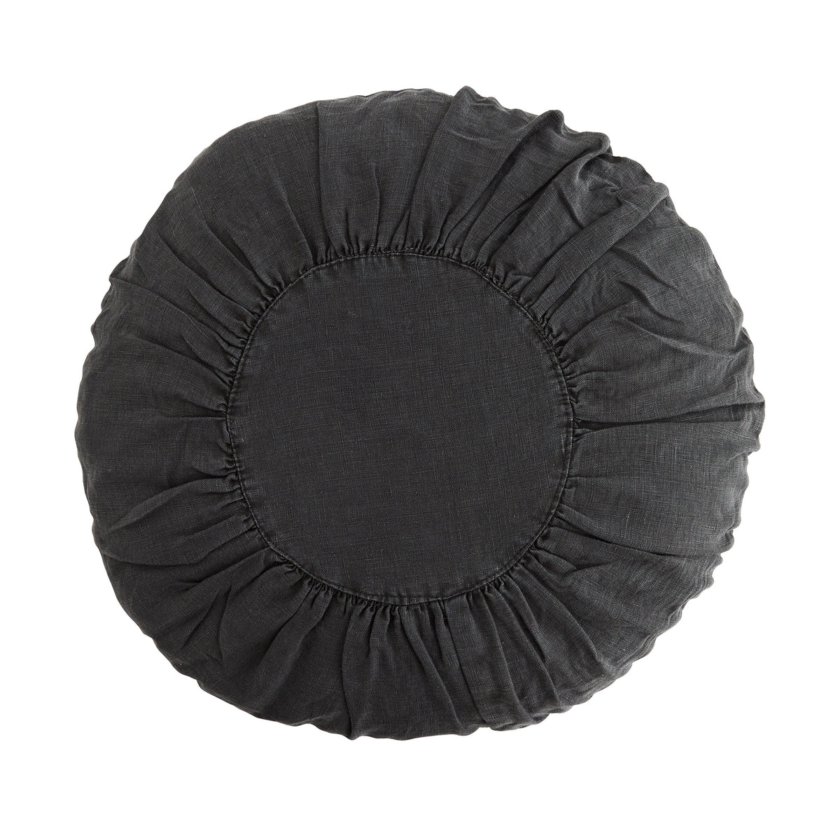 Madam Stoltz Round linen cushion charcoal - Scandi Minimal