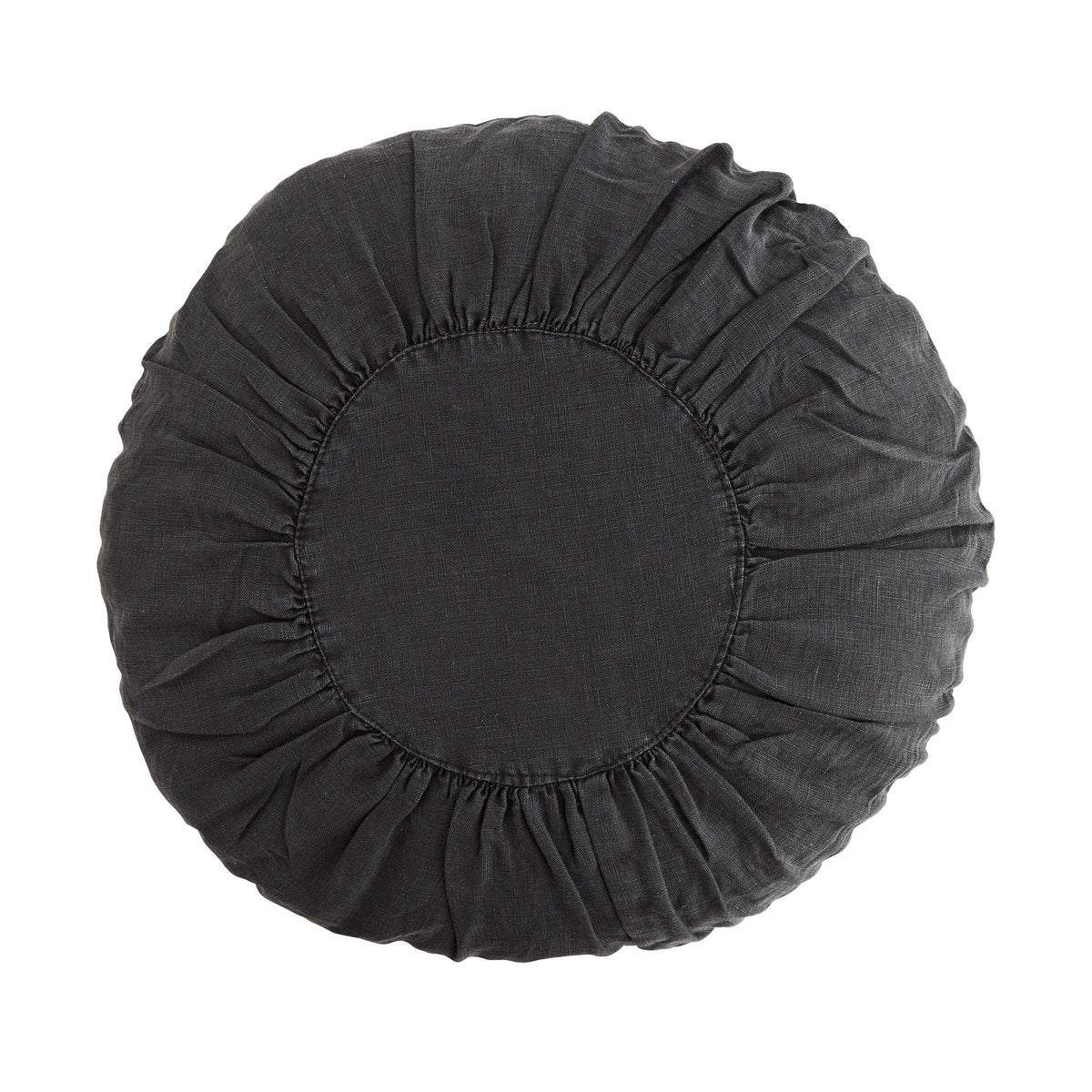 Madam Stoltz Round linen cushion charcoal - Scandi Minimal